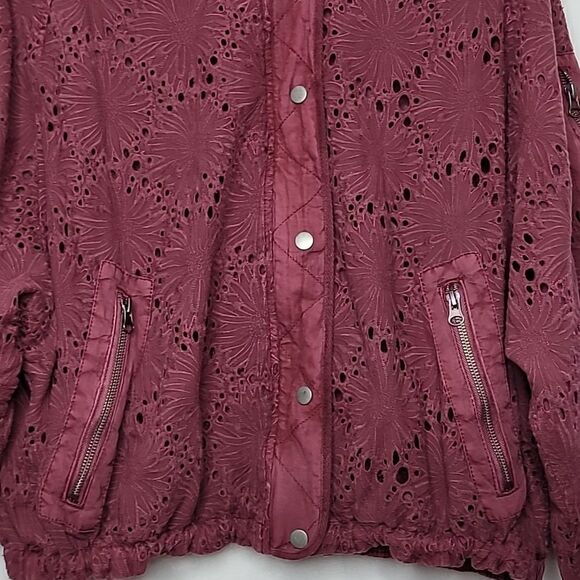 Free People Daisy Jane Embroidered Lace Crochet Bomber Jacket Size Small - Picture 3 of 9